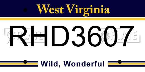 RHD3607 West Virginia License Plate