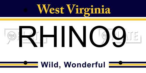 RHINO9 West Virginia License Plate