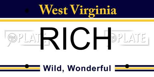 RICH West Virginia License Plate