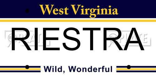 RIESTRA West Virginia License Plate
