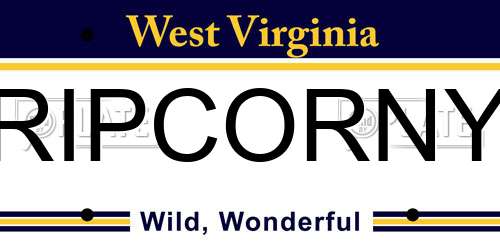 RIPCORNY West Virginia License Plate
