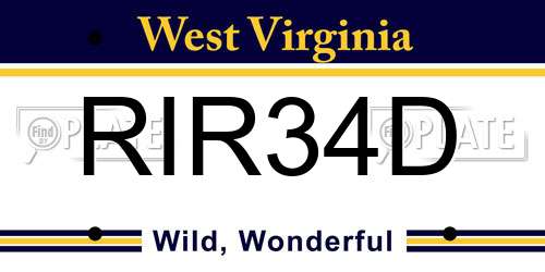 RIR34D West Virginia License Plate