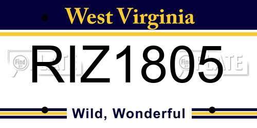 RIZ1805 West Virginia License Plate