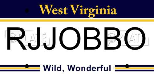 RJJOBBO West Virginia License Plate
