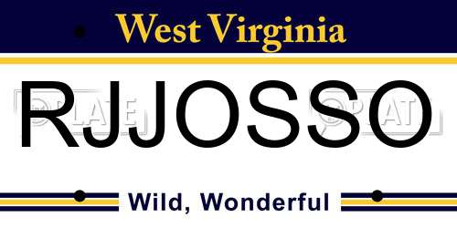 RJJOSSO West Virginia License Plate