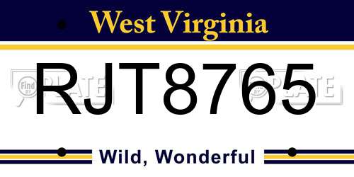 RJT8765 West Virginia License Plate