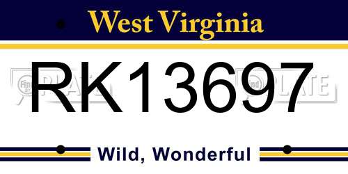 RK13697 West Virginia License Plate