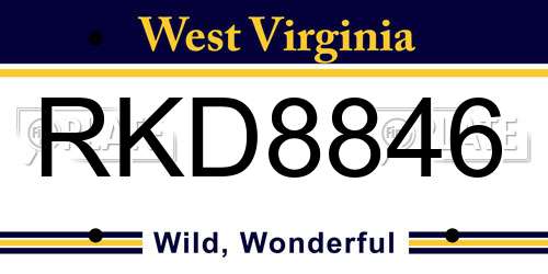 RKD8846 West Virginia License Plate