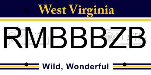 RMBBBZB West Virginia License Plate