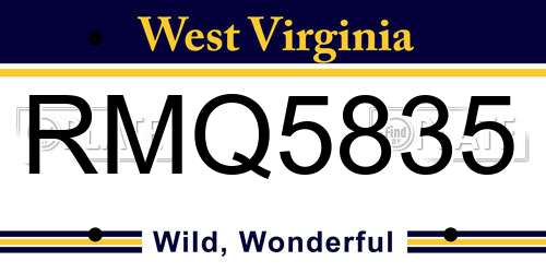 RMQ5835 West Virginia License Plate
