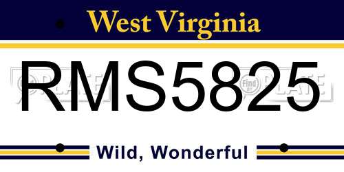 RMS5825 West Virginia License Plate