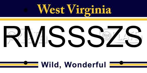 RMSSSZS West Virginia License Plate