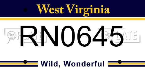 RN0645 West Virginia License Plate