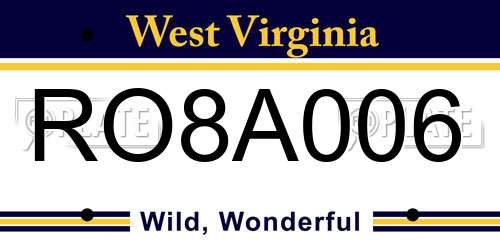RO8A006 West Virginia License Plate