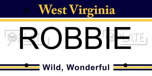 ROBBIE West Virginia License Plate