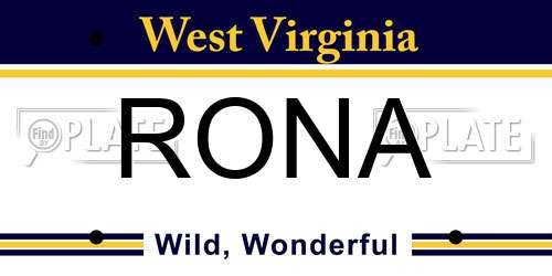 RONA West Virginia License Plate