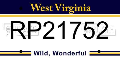 RP21752 West Virginia License Plate