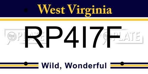 RP4I7F West Virginia License Plate