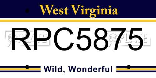 RPC5875 West Virginia License Plate