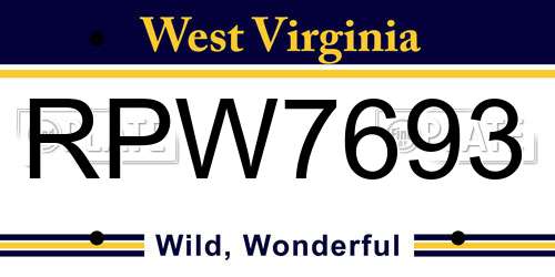 RPW7693 West Virginia License Plate