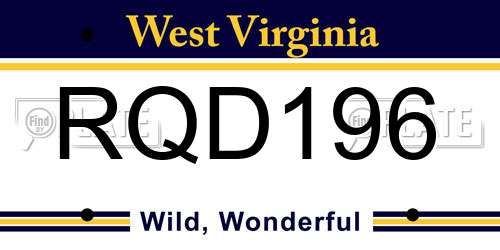 RQD196 West Virginia License Plate