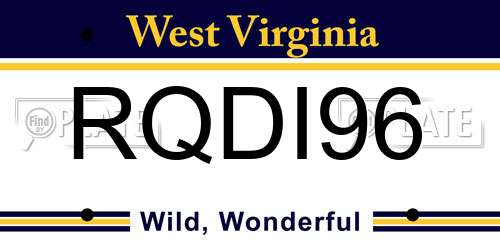 RQDI96 West Virginia License Plate