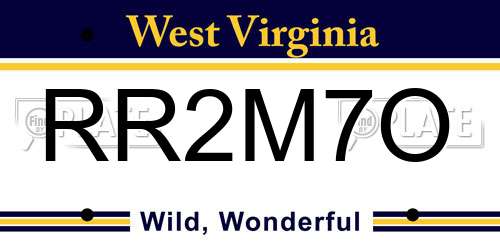 RR2M7O West Virginia License Plate