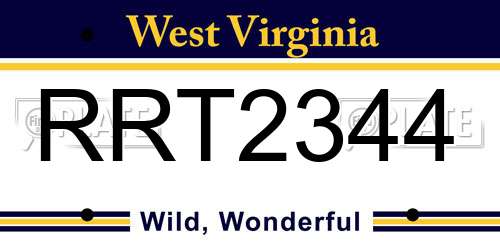 RRT2344 West Virginia License Plate