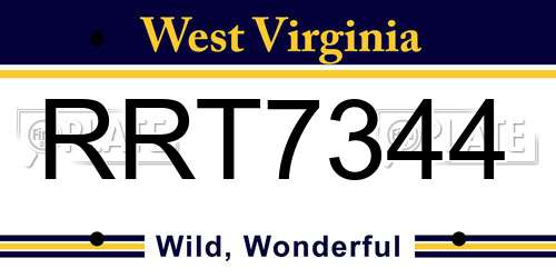 RRT7344 West Virginia License Plate