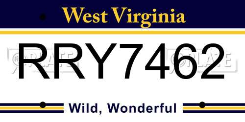 RRY7462 West Virginia License Plate