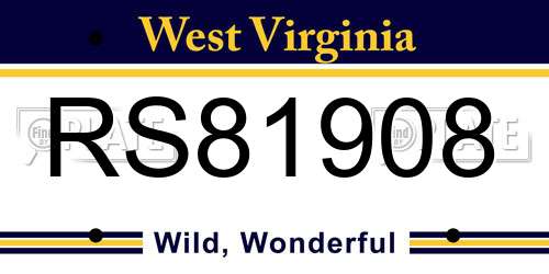RS81908 West Virginia License Plate