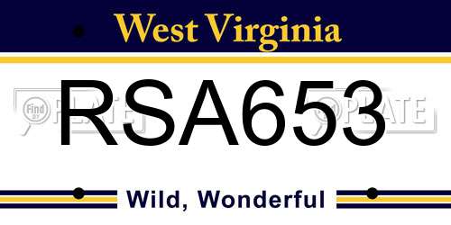RSA653 West Virginia License Plate