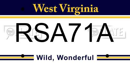 RSA71A West Virginia License Plate