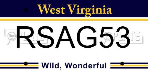 RSAG53 West Virginia License Plate