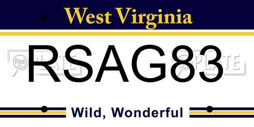 RSAG83 West Virginia License Plate