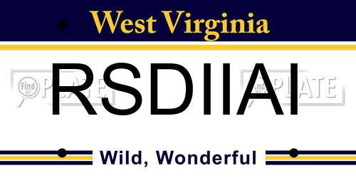 RSDIIAI West Virginia License Plate