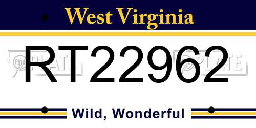 RT22962 West Virginia License Plate