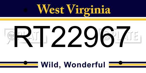 RT22967 West Virginia License Plate