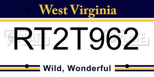 RT2T962 West Virginia License Plate