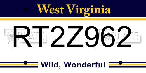 RT2Z962 West Virginia License Plate