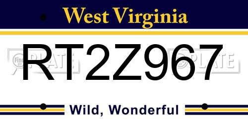 RT2Z967 West Virginia License Plate