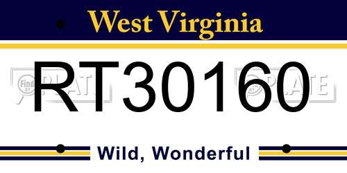 RT30160 West Virginia License Plate