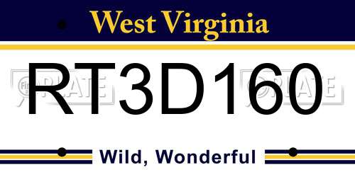 RT3D160 West Virginia License Plate