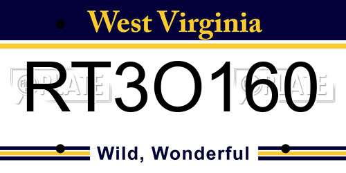 RT3O160 West Virginia License Plate