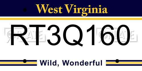 RT3Q160 West Virginia License Plate
