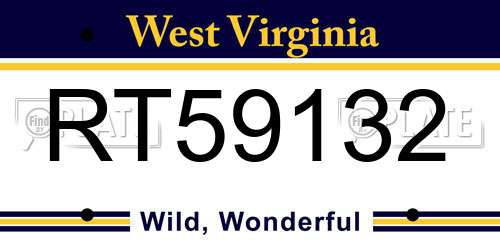 RT59132 West Virginia License Plate