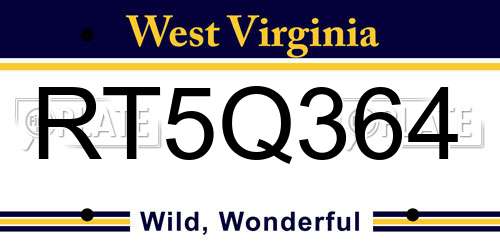 RT5Q364 West Virginia License Plate