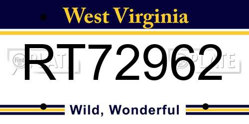 RT72962 West Virginia License Plate