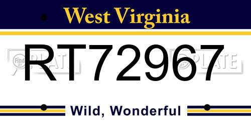RT72967 West Virginia License Plate