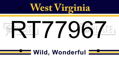RT77967 West Virginia License Plate